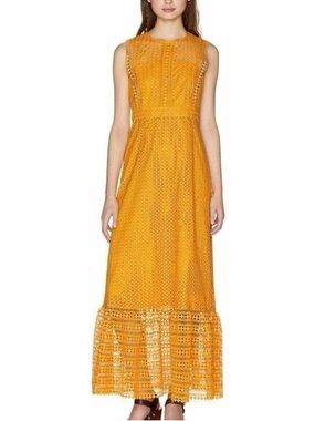 United Colors Of Benetton Sleeveless Crochet Maxi Dress in Camel Brown